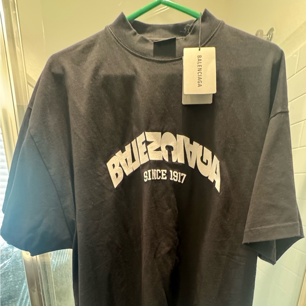 Balenciaga Black Short-Sleeve Tee with White Logo Arch